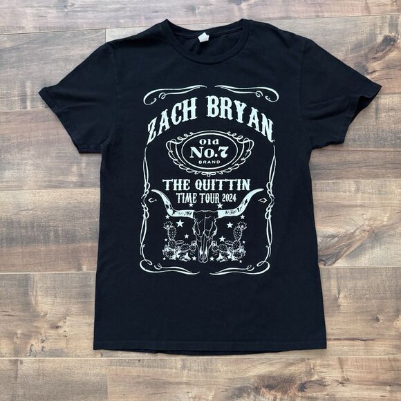Zach Bryan 2024 Quittin Time Tour T-shirt Unisex Sz S? Jack Daniels Double Sided - Picture 1 of 6
